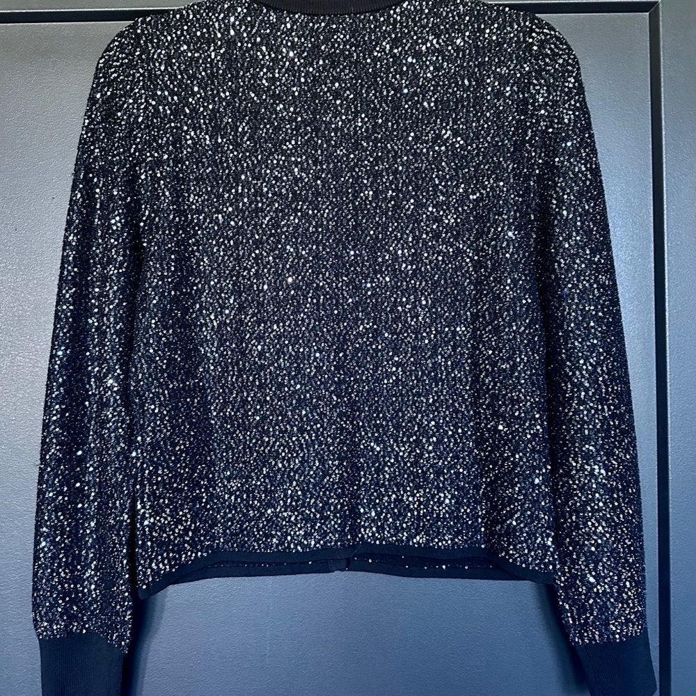 NWT | The Kooples | Black Knit Cardigan Sweater  | Silver Sequin-Embellished - Picture 7 of 10